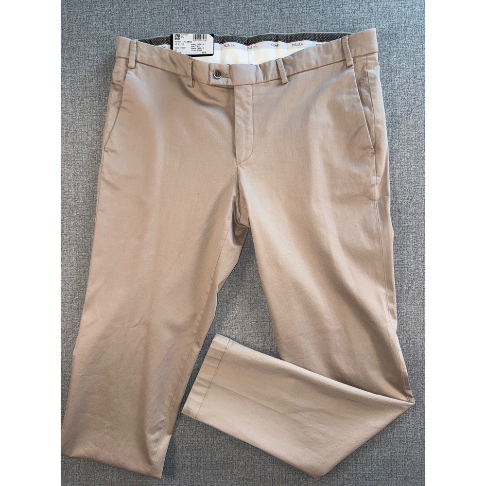 NEW Hiltl Tilo‎ Slim Straight Pants Mens 38/34 Tan Khaki Flat Front Trousers  54